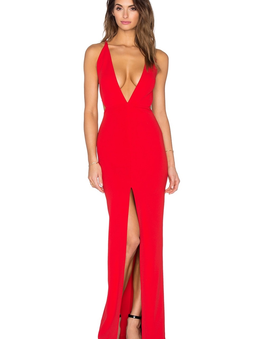 Solace London x Revolve Red Plunge V-Neck Maxi Dress “Irvin Dress” - NWOT